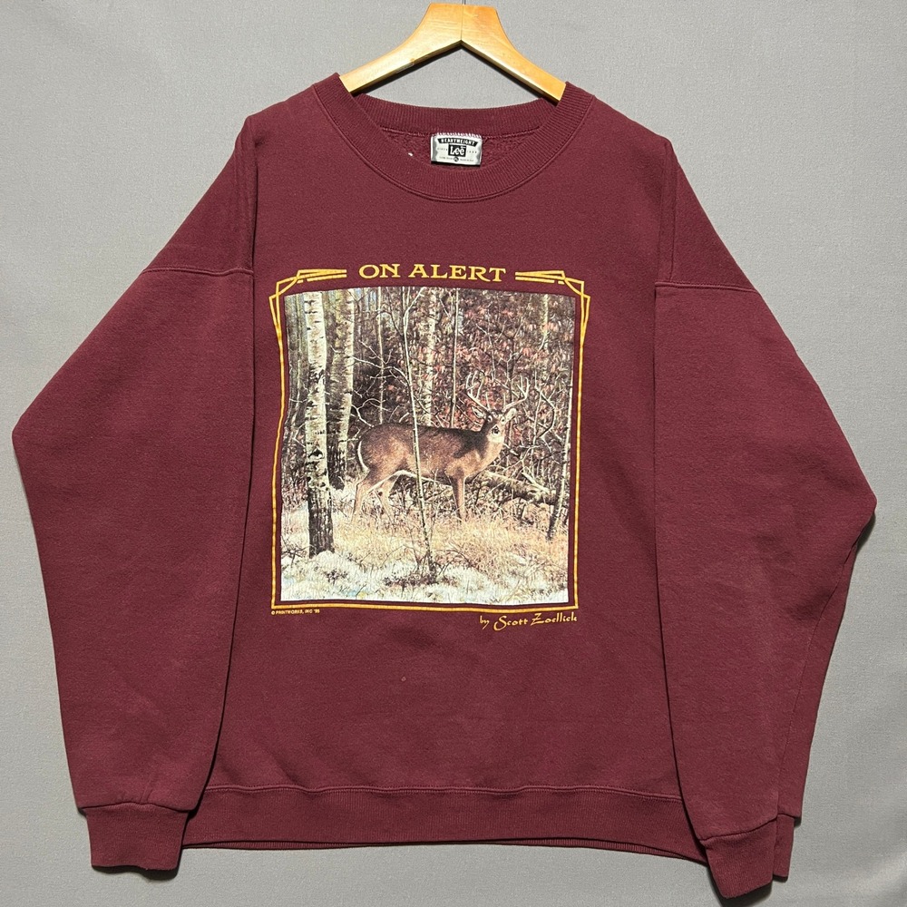 Vintage 1995 Lee Heavyweight Deer Sweatshirt XL Maroon Scott Zoellick On Alert